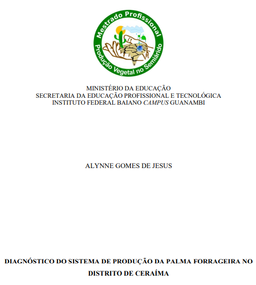 Diagnóstico do sistema de produção da palma forrageira no distrito de Ceraíma