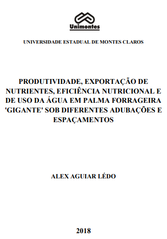 Produtividade, exportação de nutrientes, eficiência nutricional e de uso da água em palma forrageira ‘gigante’ sob diferentes adubações e espaçamentos