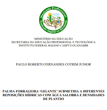 Palma forrageira ‘Gigante’ submetida a diferentes reposições hídricas com água salobra e densidades de plantio