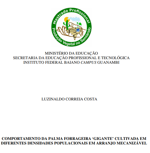 Comportamento da palma forrageira ‘Gigante’ cultivada em diferentes densidades populacionais em arranjo mecanizável