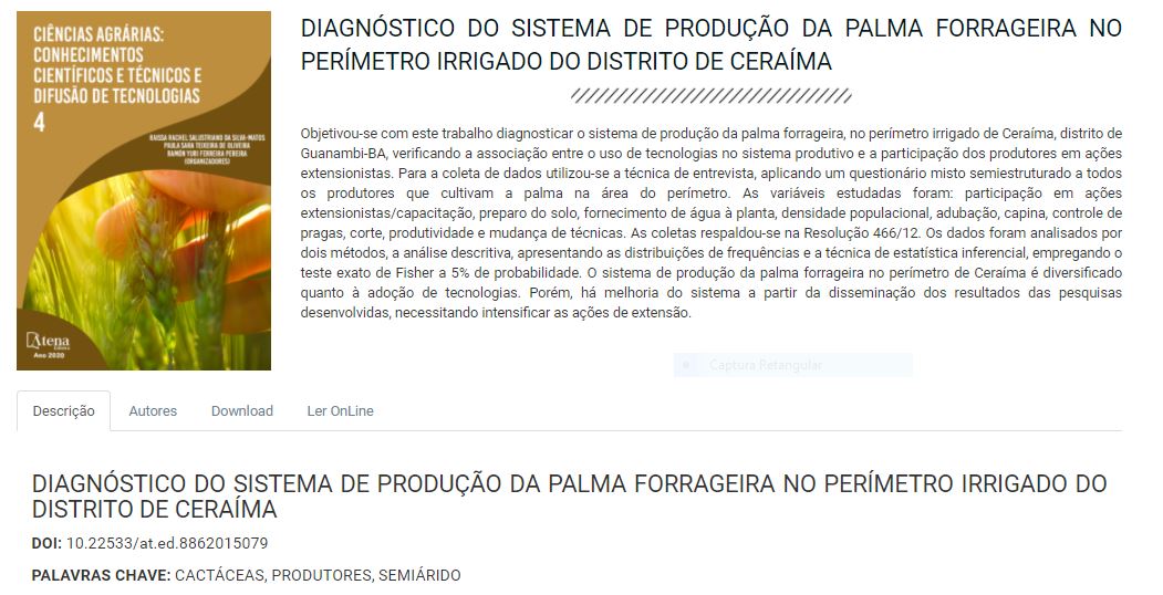 Diagnóstico do sistema de produção da palma forrageira no perímetro irrigado do distrito de Ceraíma