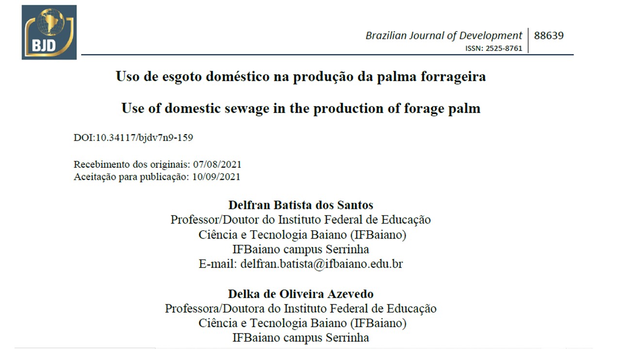 Uso de esgoto doméstico na produção da palma forrageira
