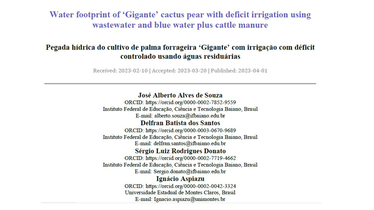 Pegada hídrica do cultivo de palma forrageira ‘Gigante’ com irrigação com déficit controlado usando águas residuárias